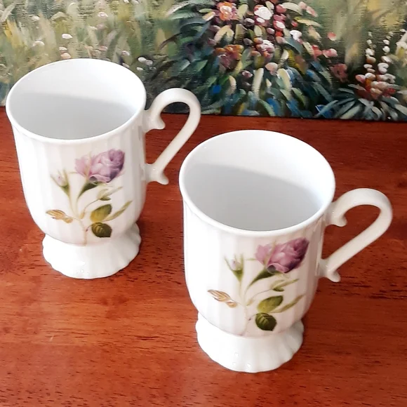 Vintage Lavender Rose Porcelain Pedastal Mugs - Picture 6 of 7